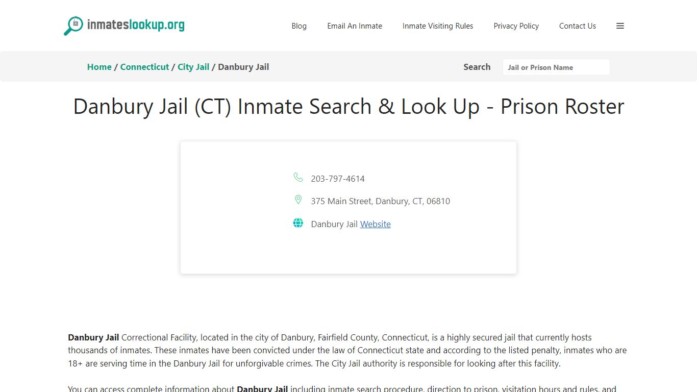 Danbury Jail (CT) Inmate Search & Look Up - Prison Roster